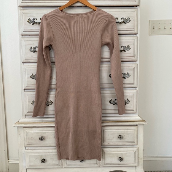 Vici Beige Ribbed Cutout Dress - Picture 4 of 6